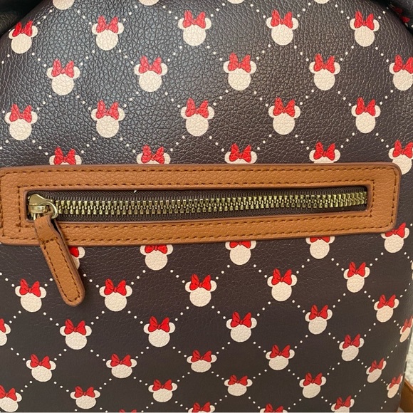 Disney Minnie Mouse Brown & Black Lattice Mini Backpack NWT - Picture 6 of 10